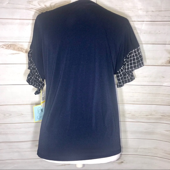 CeCe Mixed Media Flutter Sleeve Blouse - Picture 5 of 6